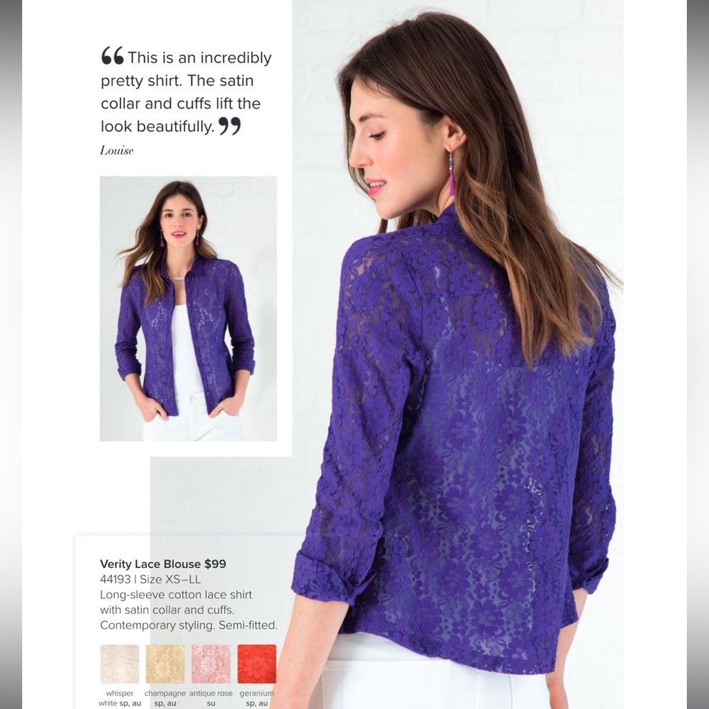 Kettlewell Verity lace blouse in pansy, size S